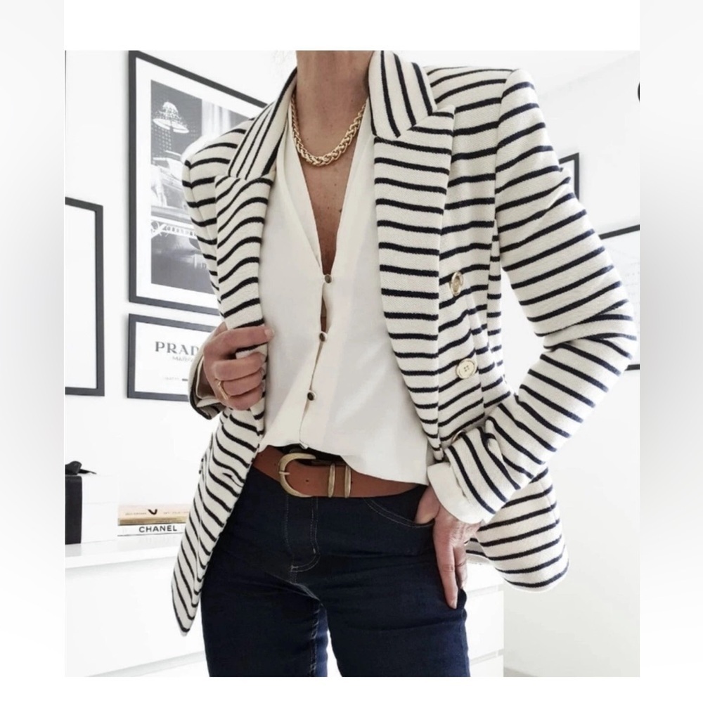 Joie Nautical Blue White Stripped Blazer Jacket size Large - Picture 6 of 7